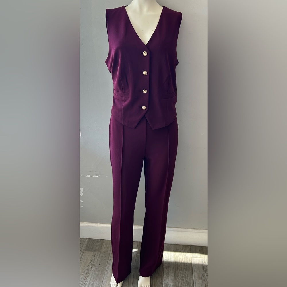 Elegant Burgundy Women's Pantsuit Size L
